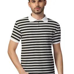 BEYOU FASHION Striped Short Sleeves Polo Collar Cotton T-shirt-image-26