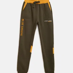 Blue Giraffe Boys Olive Green & Yellow Solid Straight-Fit Cotton Joggers-picture-51