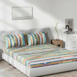 DDecor Geometric Multicolor 136 TC Cotton Queen Bedsheet with 2 Pillow covers image 1