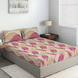 DDecor Abstract Pink 136 TC Cotton Queen Bedsheet with 2 Pillow covers image 1