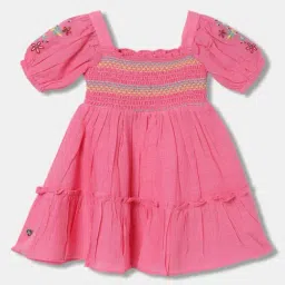 Blue Giraffe Kids Pink Cotton Dress-image-27