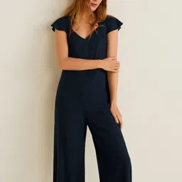 MANGO Navy Blue Solid Capri Jumpsuit-picture-22