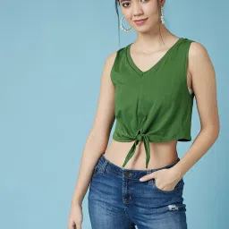 chimpaaanzee Chimpanzee Green Cotton Regular Fit Crop Top image 1