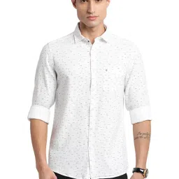 Turtle Pearl White Cotton Slim Fit Printed Shirt image 1