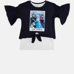 Pantaloons Junior Navy & White Graphic Print T-Shirt with Inner image 1