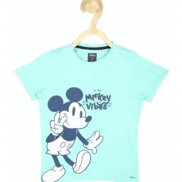 Allen Solly Junior Aqua Blue Cotton Printed Mickey T-Shirt image 1
