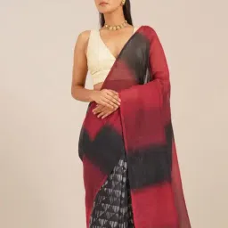 Jaypore Black Cotton Silk Geometrical Printed Saree image 4