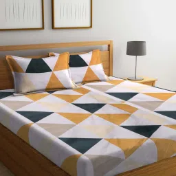 Klotthe Geometric Multicolor 300 TC Cotton King Bedsheet with 2 Pillow Covers image 1