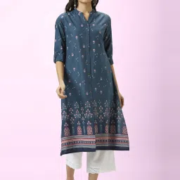 Rangmanch by Pantaloons Blue Cotton Printed Straight Kurta image 1