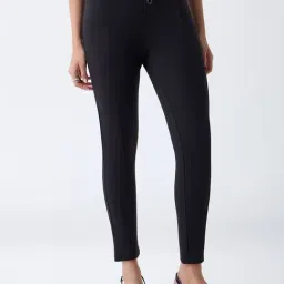 Wardrobe by Westside Black Solid Button-Detailed High-Rise Trousers-image-2