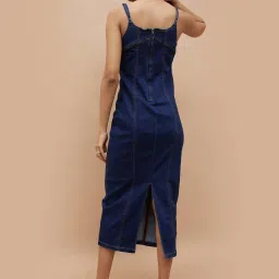 Ginger By Lifestyle Mid Blue Cotton Regular Fit Dress image 2