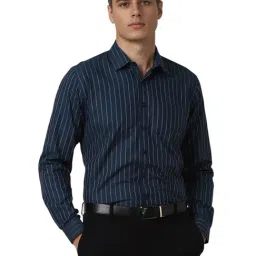 Van Heusen Navy Cotton Slim Fit Stripes Shirt-image-99
