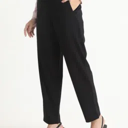 R&B Black Polyester Slim Fit Mid Rise Trousers image 3