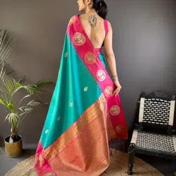 Elora Teal Woven Saree image 2