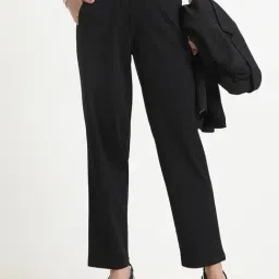 R&B Black Polyester Slim Fit Mid Rise Trousers image 5