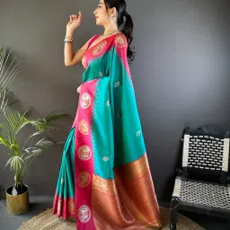 Elora Teal Woven Saree image 3