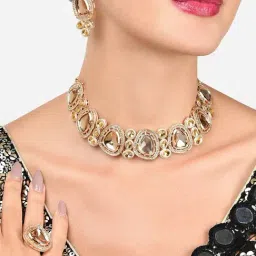 Zaveri Pearls Gold Tone Dazzling LCT Kundan & Austrian Diamonds Necklace Earring Ring Set-ZPFK16069-image-106