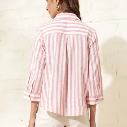 Fabindia White & Pink Cotton Striped Top image 2