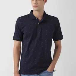 Peter England Navy Regular Fit Printed Polo T-Shirt-picture-33