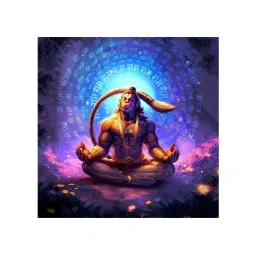 999Store Blue & Purple Canvas Hanuman Meditating In Ice Cave Painting image 2