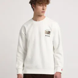 The Bear House White Cotton Regular Fit Logo Printed Sweatshirt-image-36
