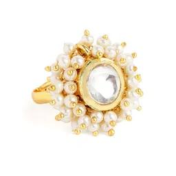 Peora Women Gold-Plated Crystal & Beads Studded Ring image 4