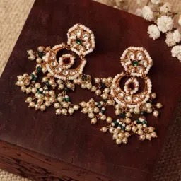 Curio Cottage Gold Pearl Strung Kundan Chand Bali Earrings-picture-36