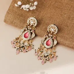 Curio Cottage Gold Meira Pink Parakeet Dangler Earrings-picture-33