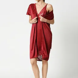 AV2 Maroon Solid Nightdress with Robe-image-7