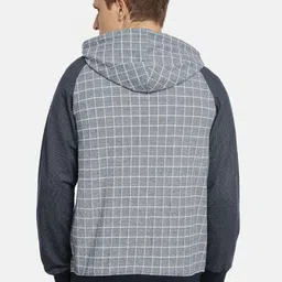 ARISE Men Navy Blue & White Checked Hooded Sweatshirt image 4