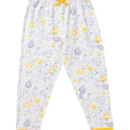 Cub McPaws Kids White & Yellow Cotton Printed Full Sleeves T-Shirt Set image 4