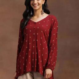 Libas Maroon Cotton Woven Pattern A Line Short Kurti-picture-25
