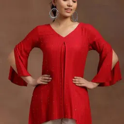 Libas Red Embellished A Line Short Kurti-image-17