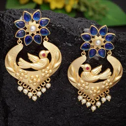 Moedbuille Gold-Plated & Blue Handcrafted Classic Drop Earrings image 1