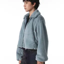 Only Blue Polyester Solid Jacket image 3