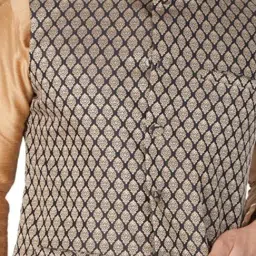 VASTRAMAY Black Straight Fit Brocade Nehru Jacket image 5