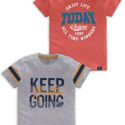 Codez Kids Grey Melange & Coral Graphic Print T-Shirt (Pack Of 2)-picture-9