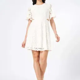 Honey by Pantaloons White Embroidered Shift Dress-image-2