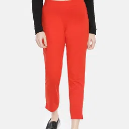 Dollar Missy Women Red Straight Fit Solid Cigarette Trousers-image-90