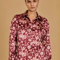 Urban Sundari Red Satin Casual Fit Floral Print Shirt-picture-24