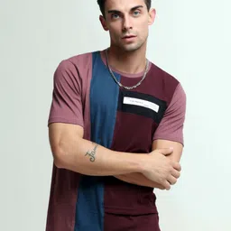 Estilocus Men Colourblocked Round Neck Cotton T-shirt-image-59