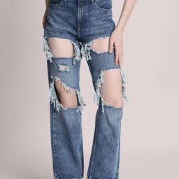 Bene Kleed Women Straight Fit High-Rise Highly Distressed Jeans-image-41