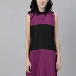 Shubhangini Fashion Women Black & Purple Colourblocked A-Line Dress-image-6