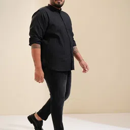 HIGHLANDER Men Mandarin Collar Solid Plus Size Casual Shirt image 2