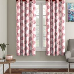 Cortina Maroon & White Set of 2 Fancy Valance Leaf Printed Window Curtains-picture-14