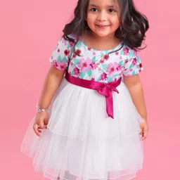 Babyhug Cap Sleeves Frock HD Floral Print - Off White-picture-15
