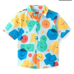 Babyhug 100% Cotton Knit Half Sleeves Shirt Shapes Print - Light Blue-picture-37