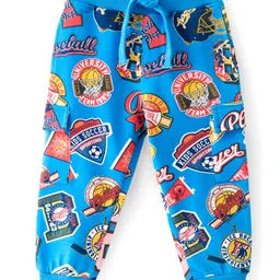 Babyhug French Terry Knit Full Length Lounge Pant with Sports Print - Blue-picture-29