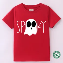 BLUSHES 100% Cotton Halloween Theme Half Sleeves Text & Ghost Printed Tee - Red-picture-24