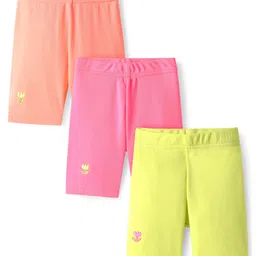 Bonfino Cotton Knit Solid Cycling Shorts Pack Of 3 - Green Orange & Pink-image-37